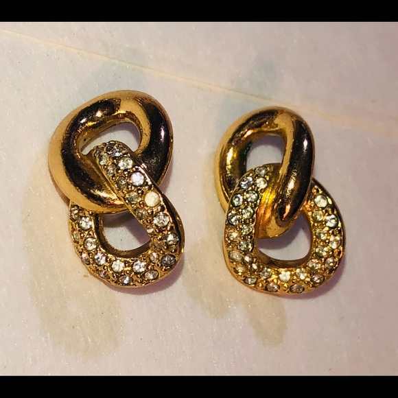 Gold Large Cuban Curb Link Chain Necklace Drop Earrings Rhinestone 15-18” Boho - Picture 3 of 14